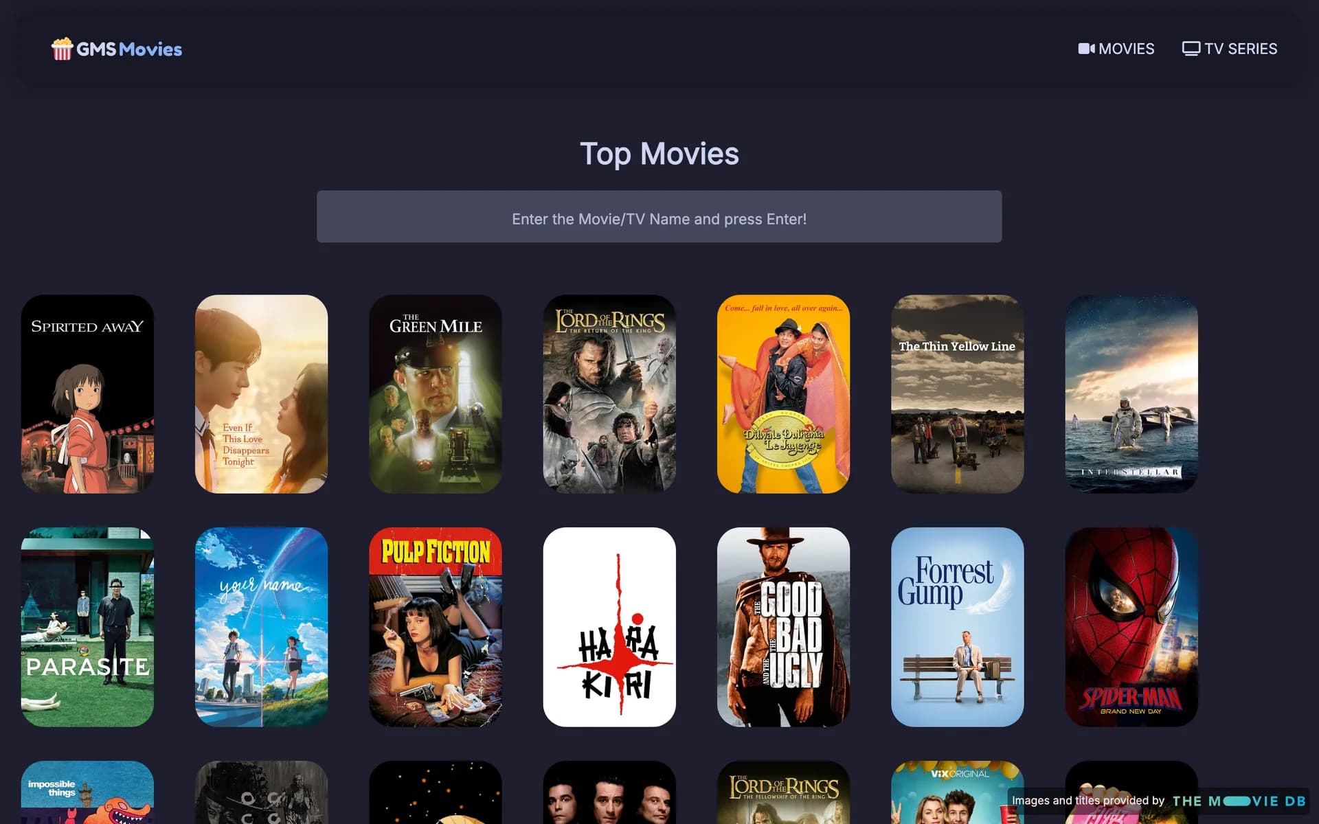GMS Movies top movies grid