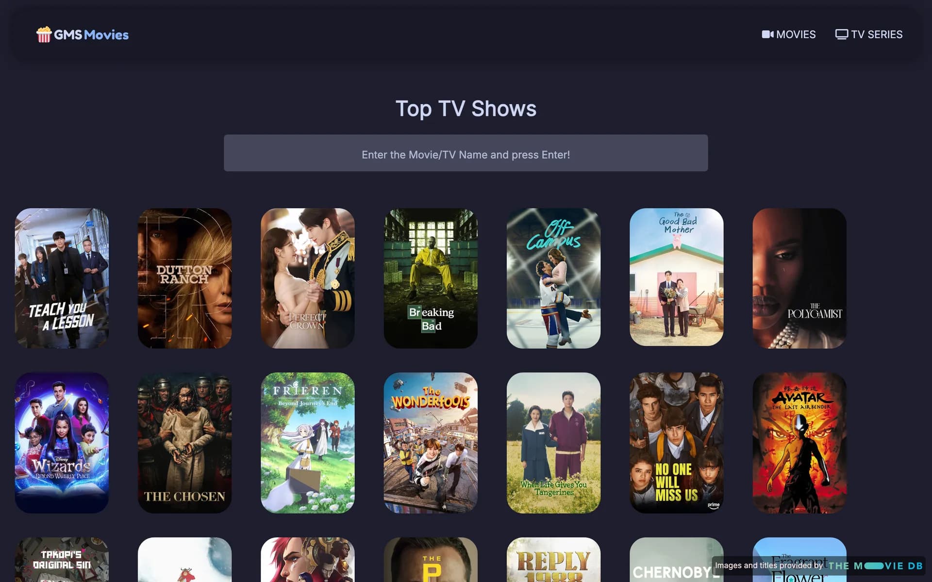 GMS Movies top TV shows grid