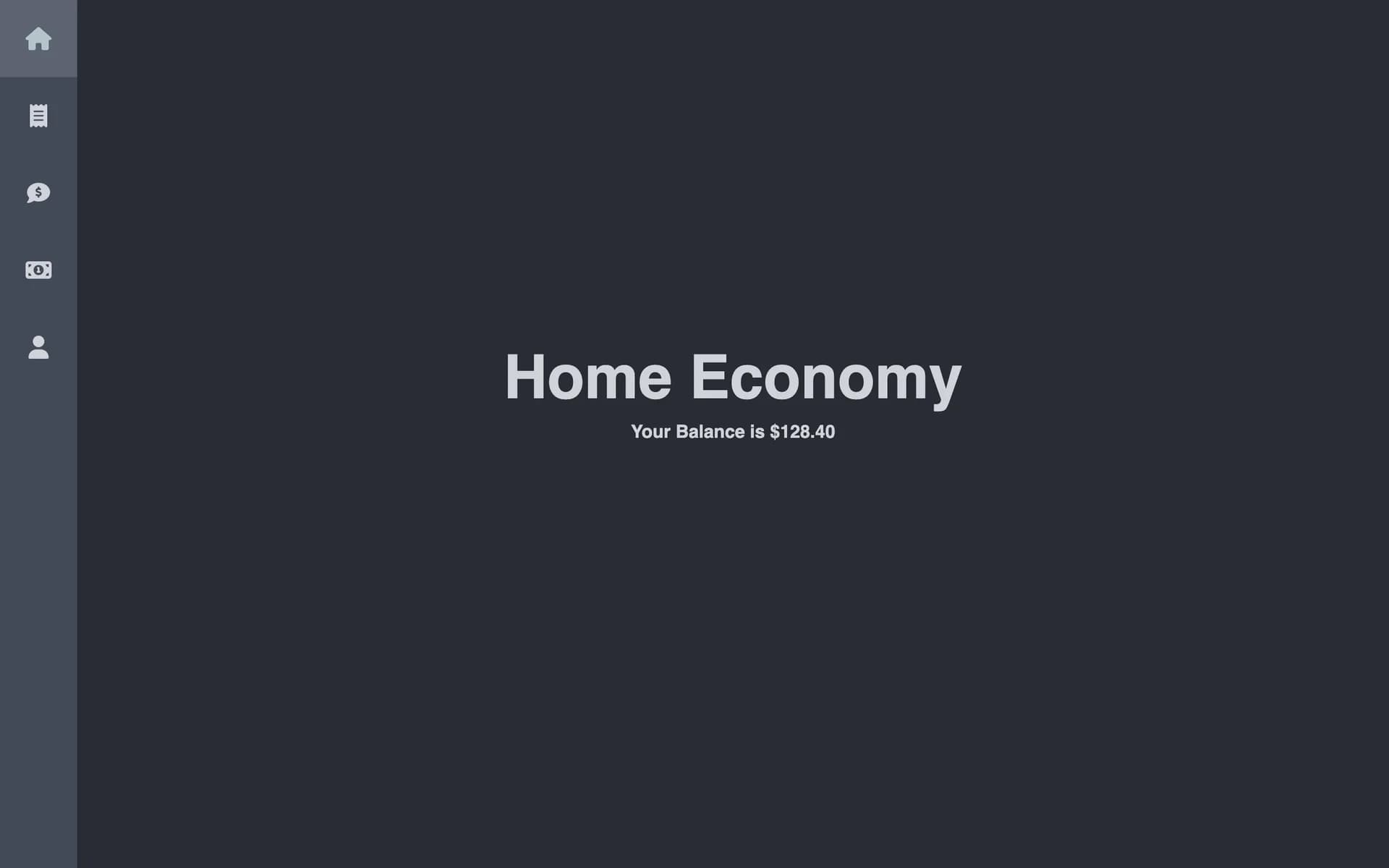 Home Economy home screen showing the account balance
